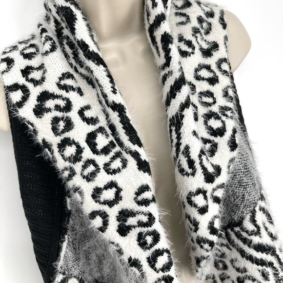 Spense NWT Women's Open Front Leopard Print Sweater SZ Petite XL Ivory Black - Picture 3 of 8
